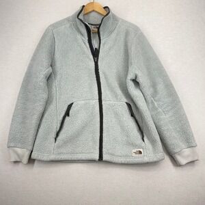 North Face Jacket Women's XL Full Zip Blue/Gray Sherpa Fleece Outdoors Warm Cozy
